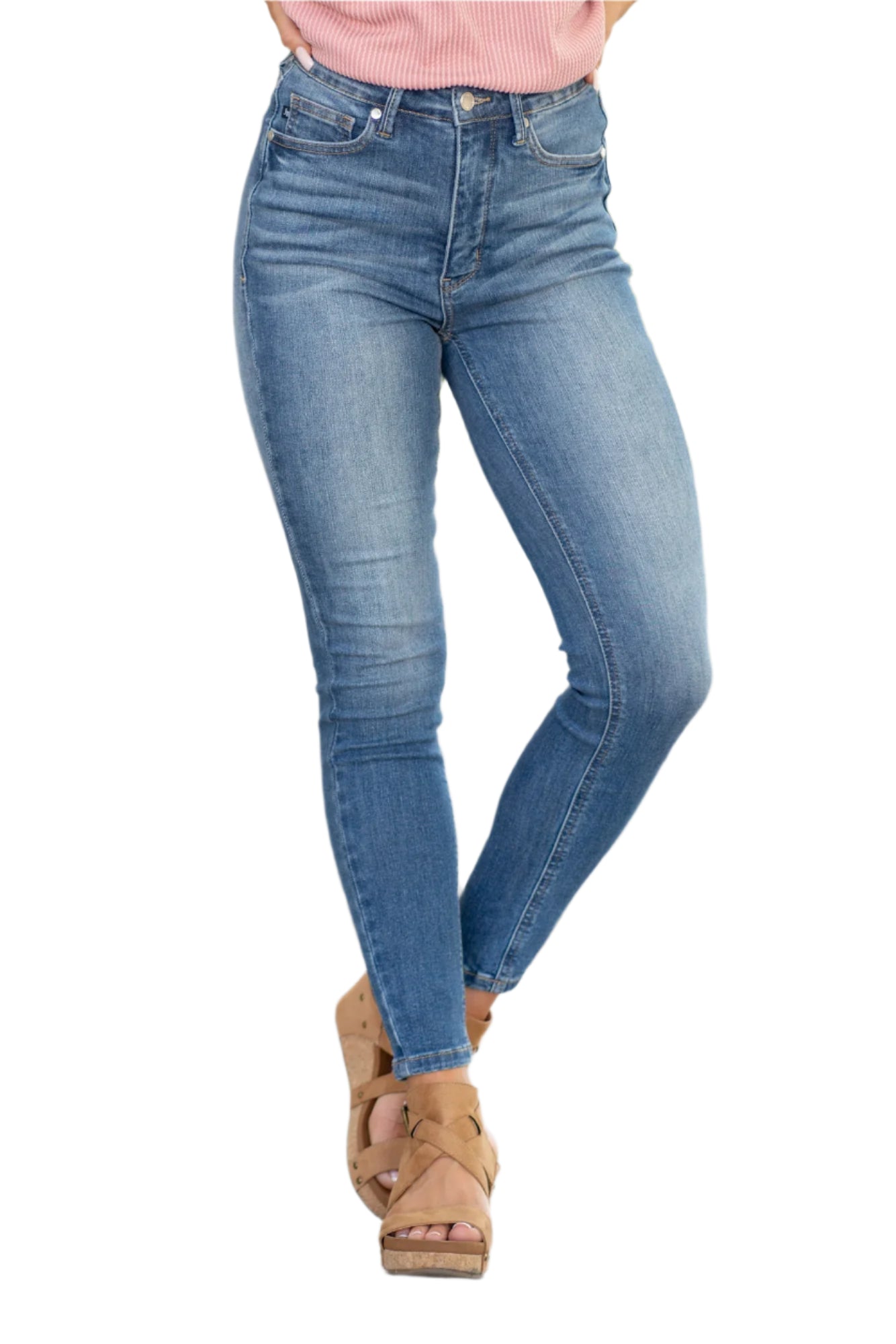 High Rise Tummy Control Top Skinny Jeans – Front – Ella Where She Shops