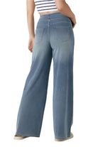 High Waisted Multiple Pockets Baggy Wide Leg Washed Stretchy Knit Casual Jeans - Blue Gray Denim Back - Ella Where She Shops
