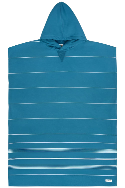 Hooded Poncho - Classic Stripe Teal Blue - Ella Where She Shops