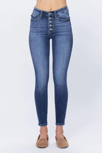 Hi rise button fly skinny jean