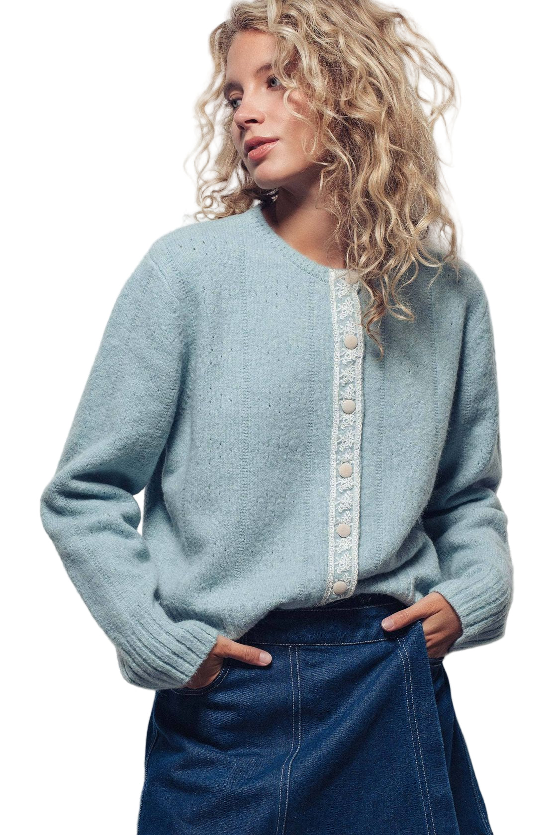 Lace Trim Wool Blend Cardi - Front - Ella Where She Shops