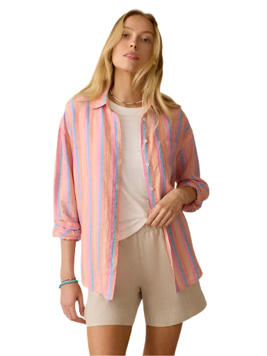 Laguna Linen Relaxed Shirt - Cabana Multi Stripe -Ella Where She Shops