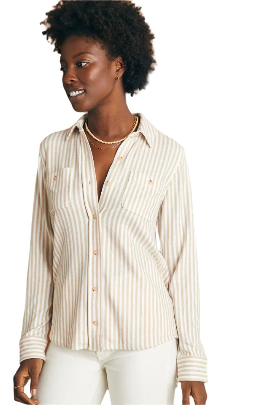 Legend Sweater Shirt - Tan Stripes - Ella Where She Shops