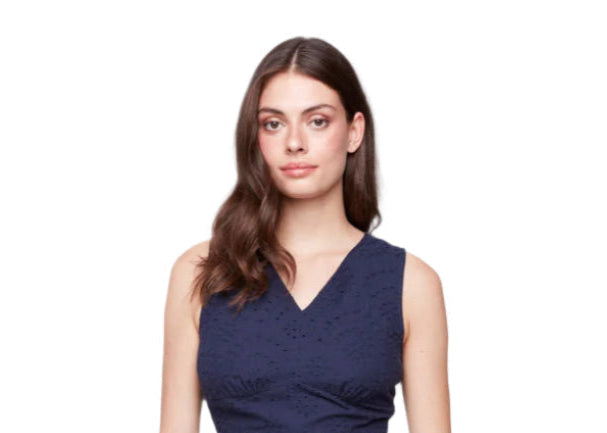 Long Sleeveless Cotton Eyelet Dress - Navy Ella where she saves
