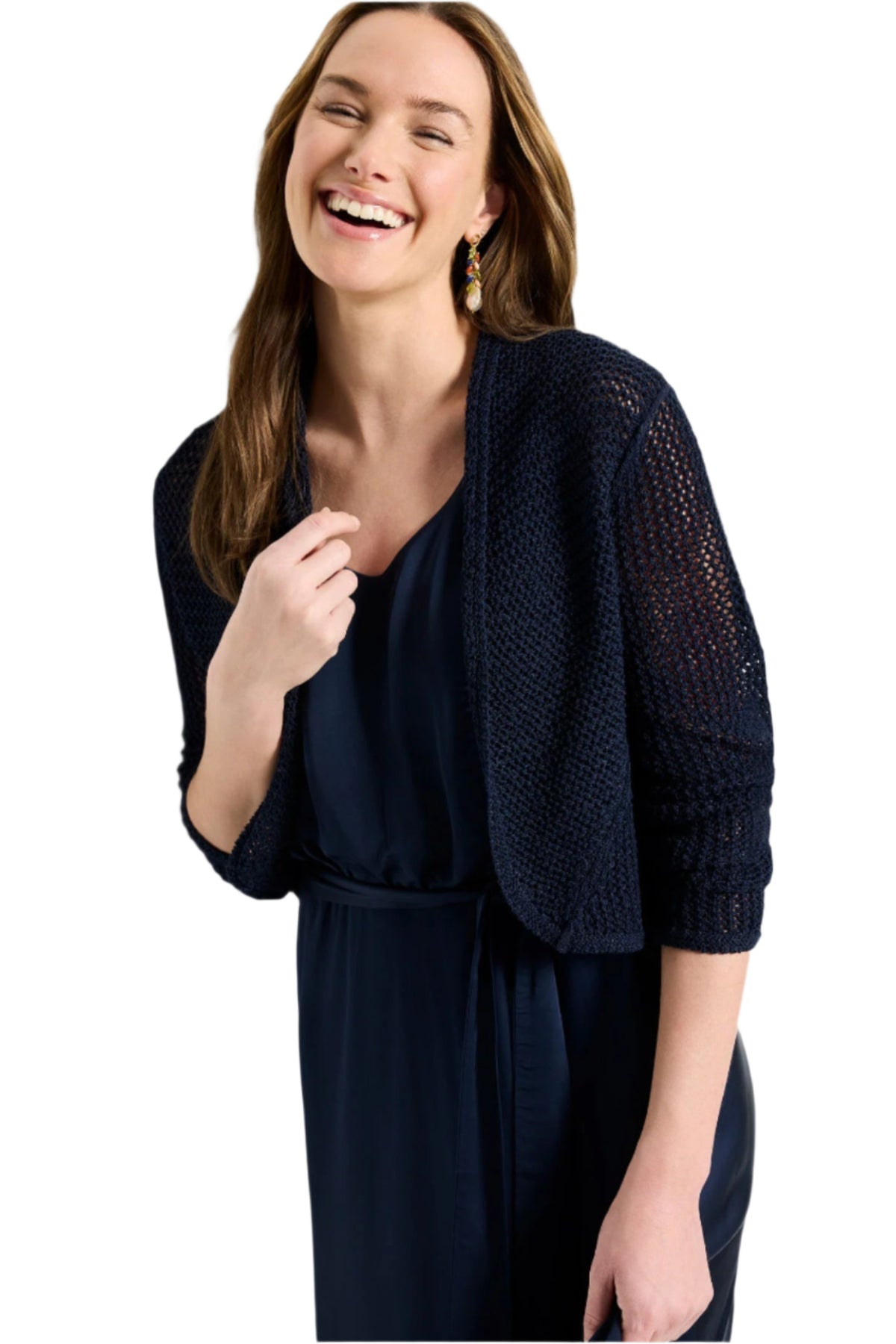 Mesh Cocoon Cardigan Dark Indigo - Up Close - Ella Where She Shops