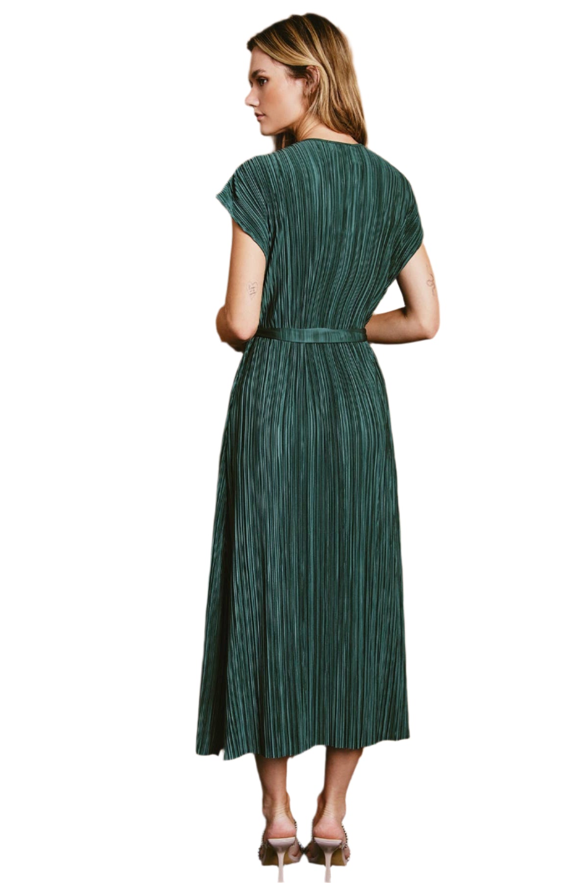 Micro Pleat Cap Sleeve Maxi Dress – Back – Ella Where She Shops