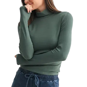Micro Ribbed Long Sleeve Turtleneck pine ella where she shops