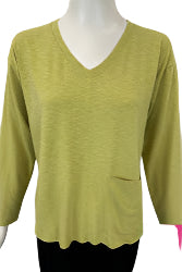 Mid-Seam Pocket V-Neck Top – Lime Front – Ella Where She Shops