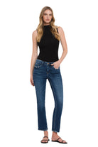 Mid Rise Ankle Slim Straight Jeans – Front on Model – Ella Where She Shops