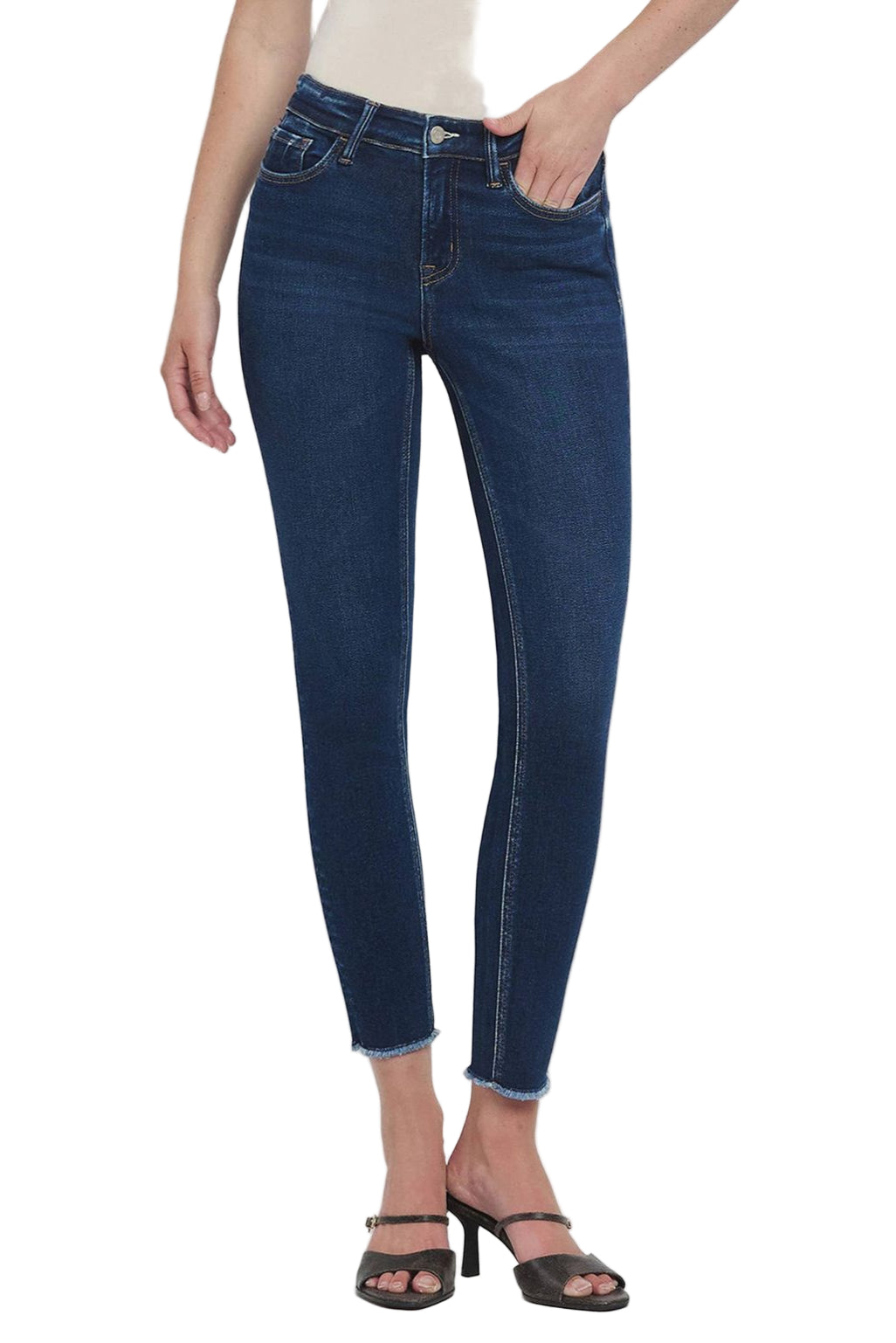 Mid Rise Raw Hem Crop Skinny Jeans – Front – Ella Where She Shops
