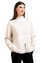 Mock Neck Sweater with Linear Felting and Embroidery - Front - Ella Where She Shops