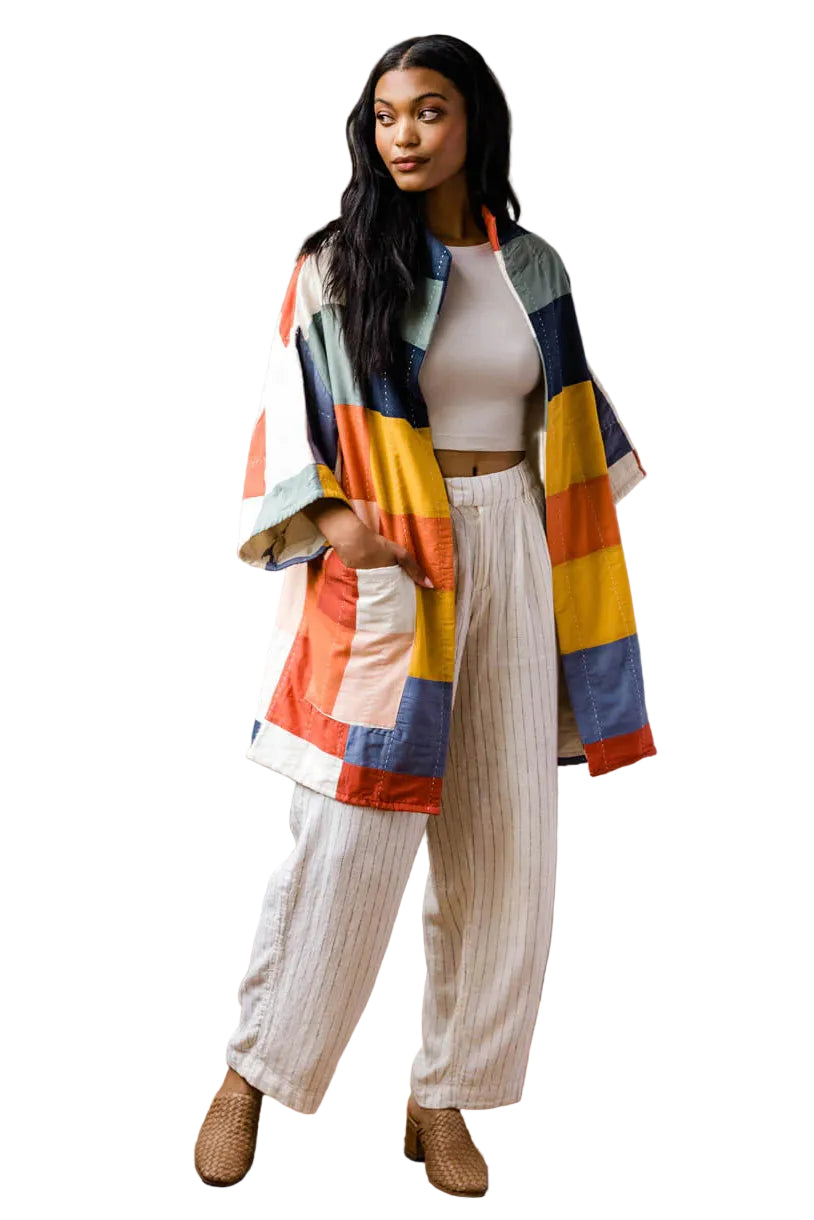 Multi-check Cocoon Quilted Jacket ella where she shops