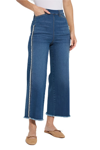 Noah Hi Waist Crop Wide Fringe Denim – Blue Front – Ella Where She Shops