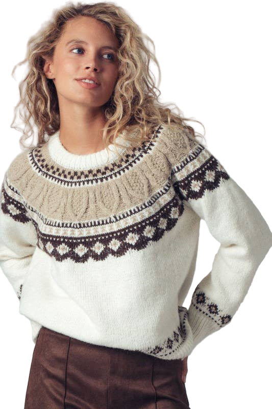 Nordic-Inspired Cable Crewneck Sweater - Front - Ella Where She Shops