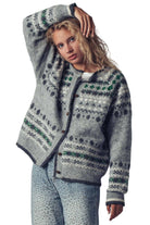 Nordic Button-Up Cardi - Gray Front - Ella Where She Shops