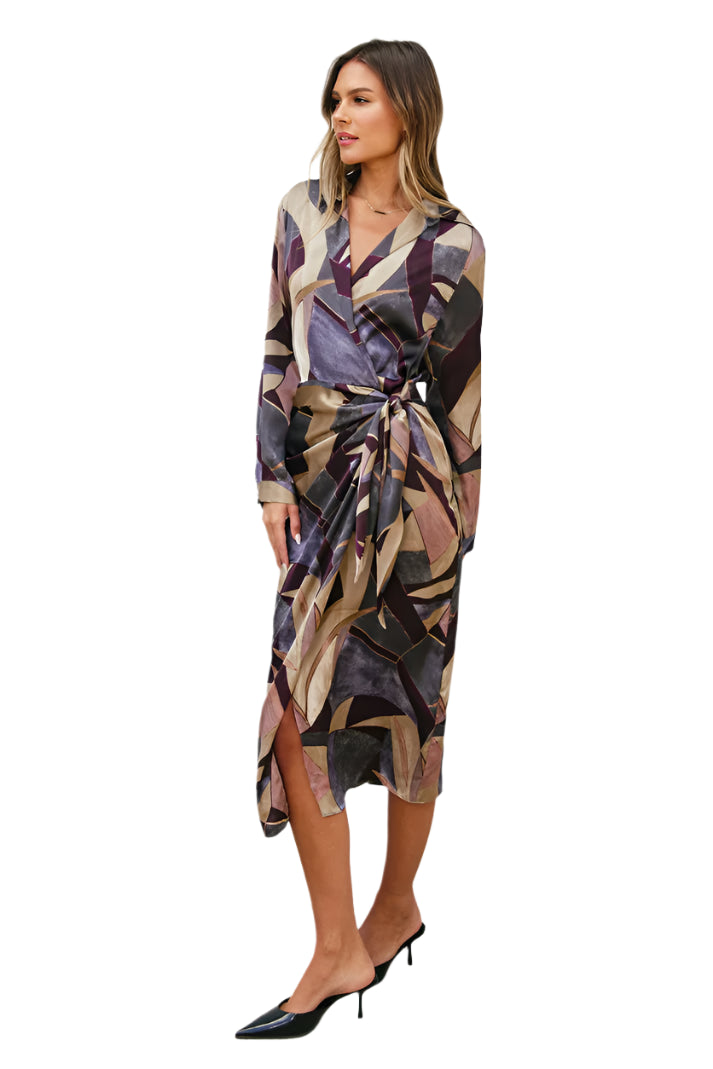 Notable Sensation Midi Shirt Wrap Dress – Front – Ella Where She Shops