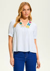 V neck crochet trim blouse