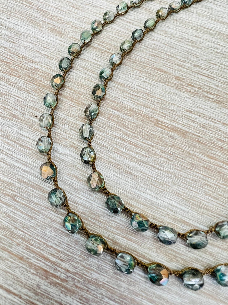 Sea Green and Grey Long Crystal Strand