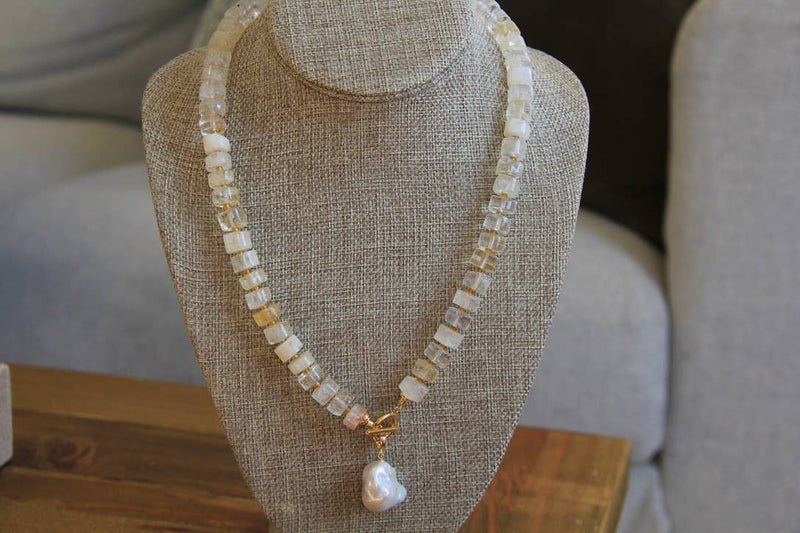 Citrine Pearl Charm Necklace