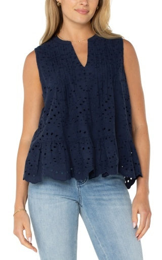 Slvless Pintuck Woven Top