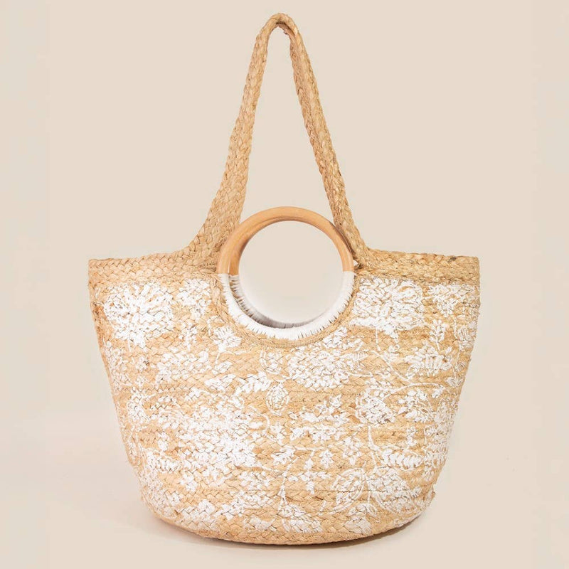 Floral Print Jute Tote Bag