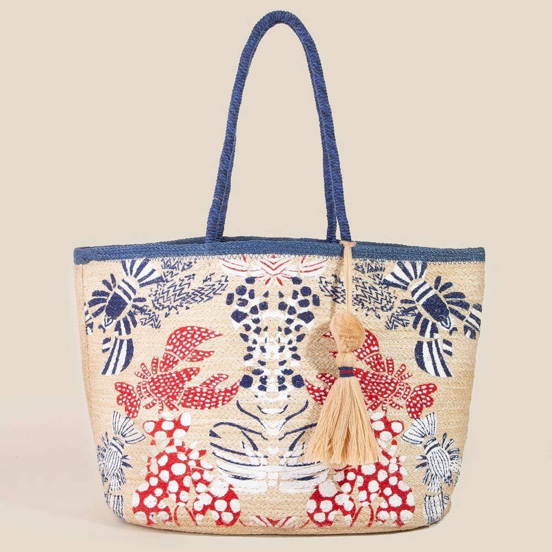 Vibrant Lobster Print Jute Tote Bag