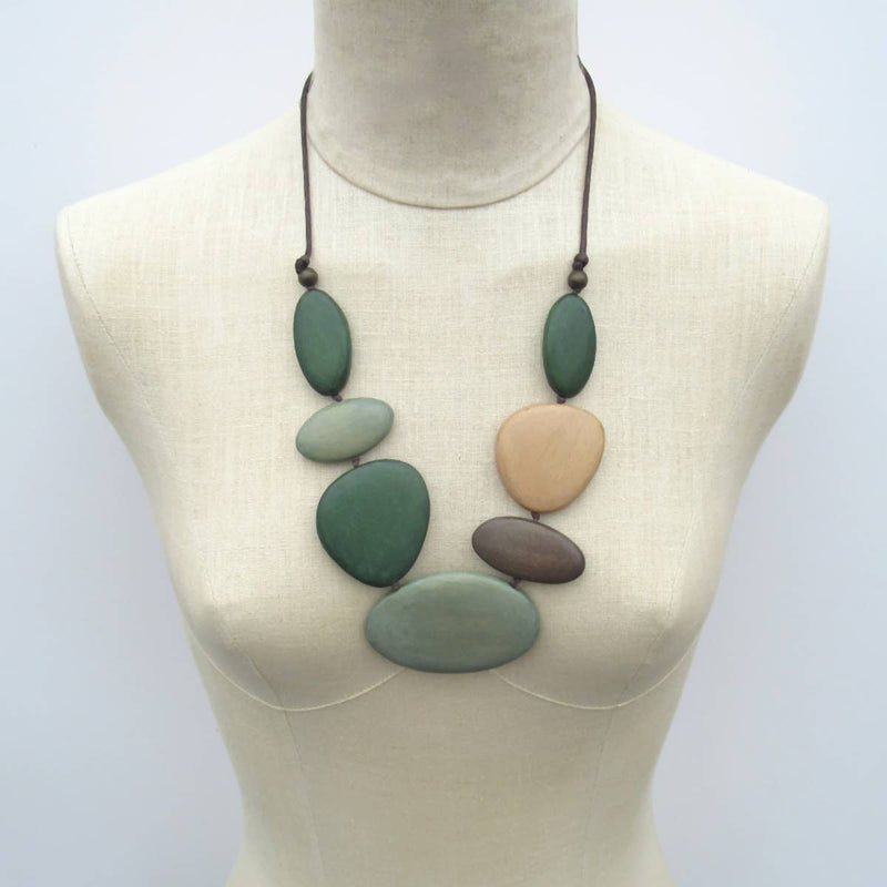 Hazel Chunky Green and Brown Wood Necklace