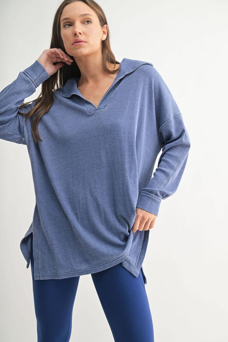 Waffle Knit Oversized Long Sleeve top