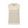 Striped sleeveless shirt with a small design on a plain background