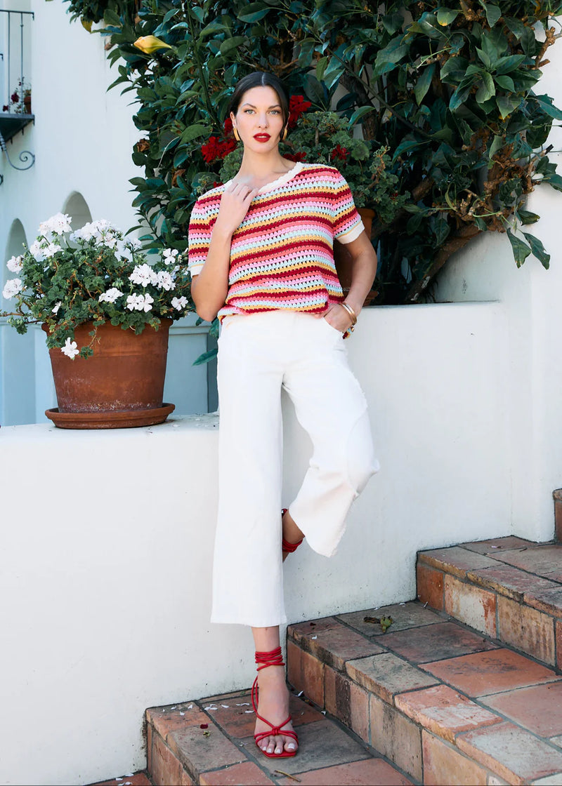 Crochet Knit Top Multi stirpe