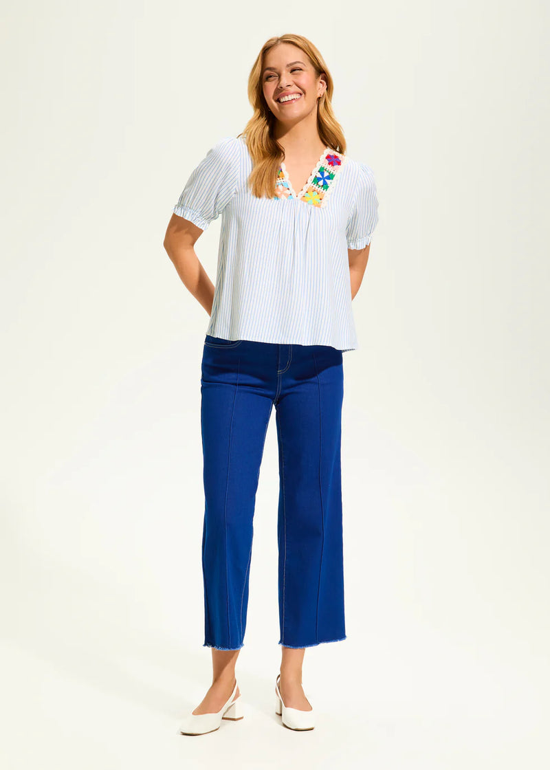 V neck crochet trim blouse