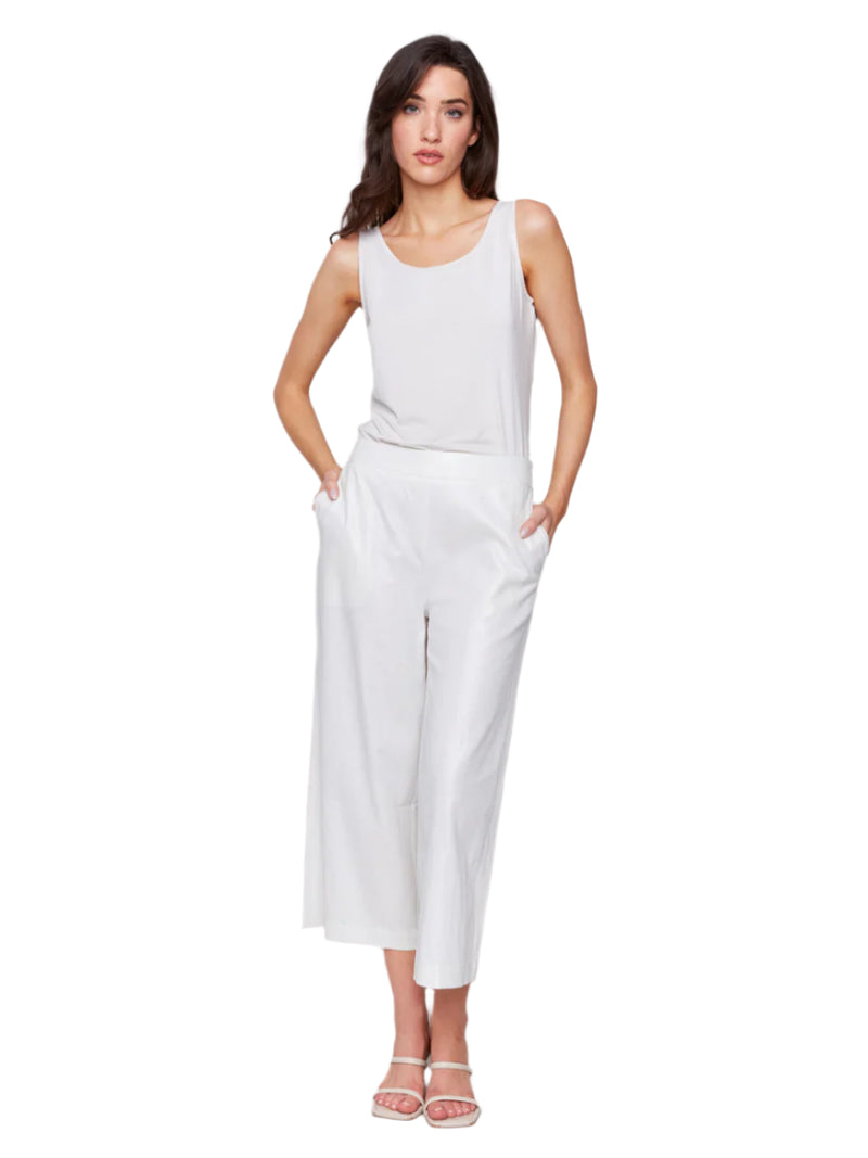Foil Linen Blend Cropped Pull-On Pants