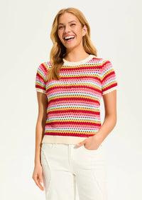 Crochet Knit Top Multi stirpe