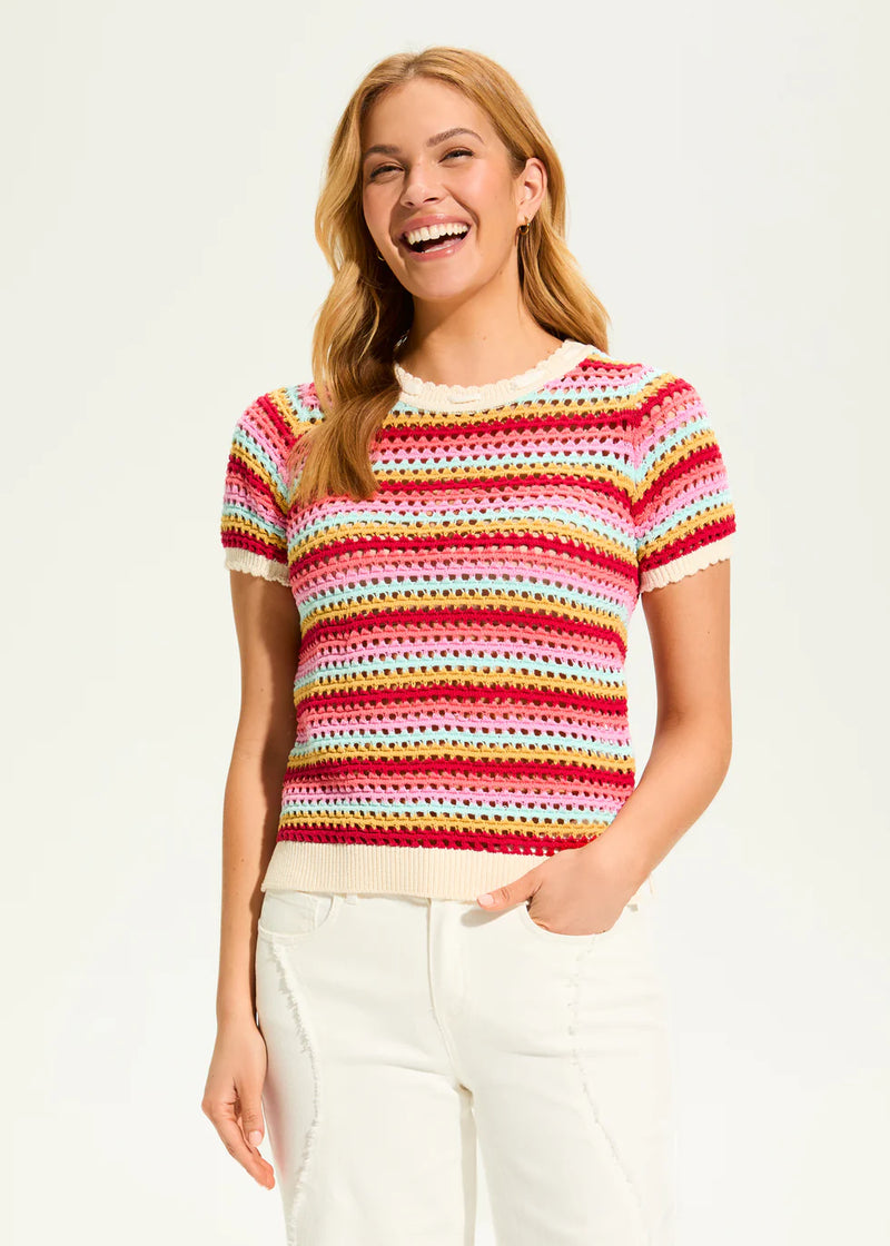 Crochet Knit Top Multi stirpe