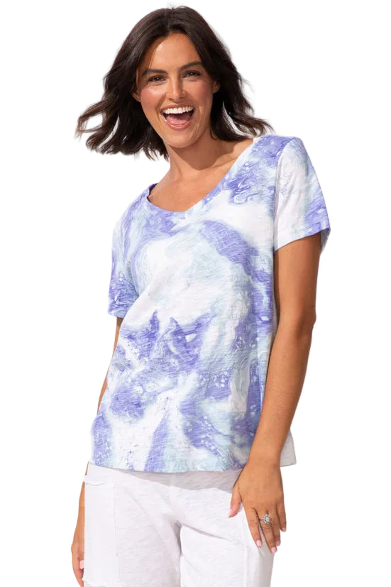Ocean Marble Cotton V-neck Tee Ella where she shops