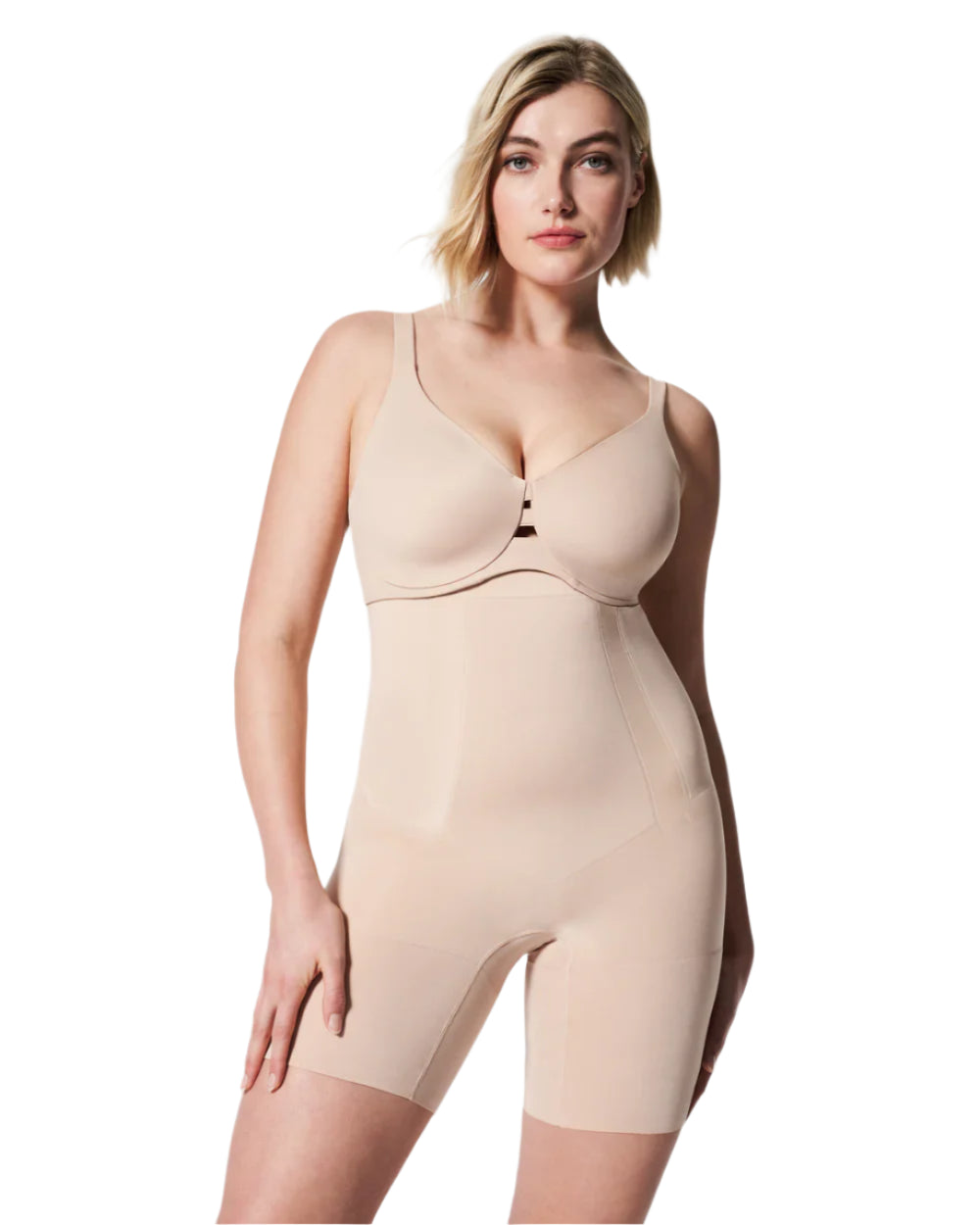 OnCore High-Waisted Mid-Thigh Short - Soft Nude Front - Ella Where She Shops
