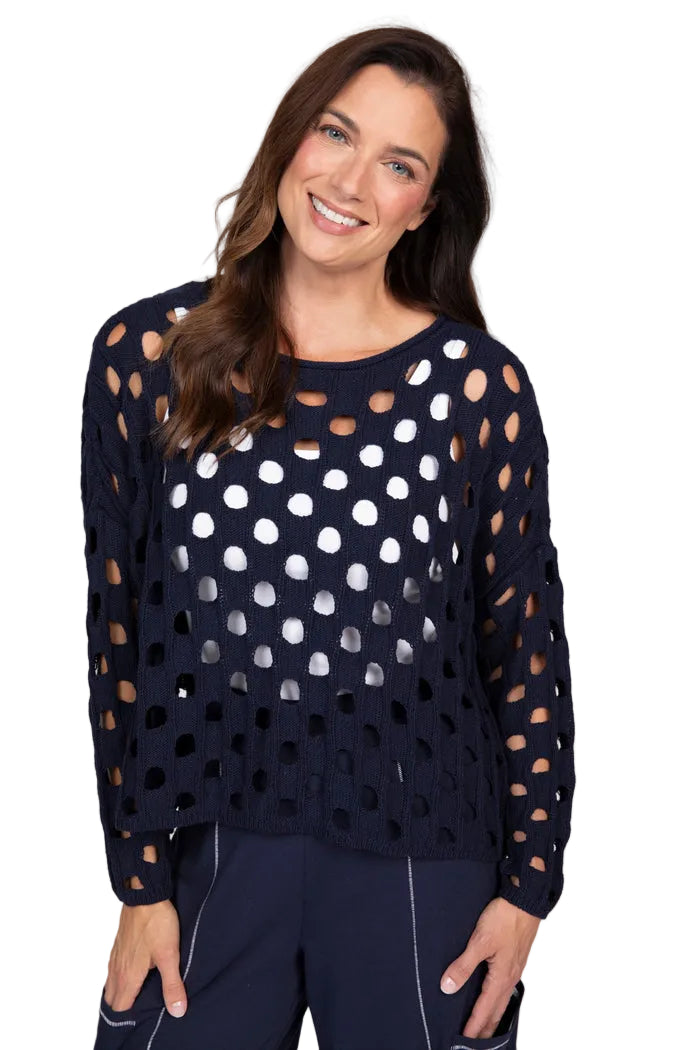 Open Weave Cotton Topper Navy ella where she shops