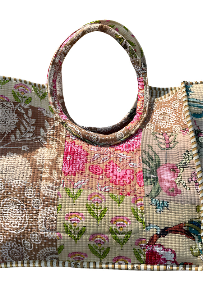 Patchwork Quilted Market Bag Floral – Front – Ella Where She Shops