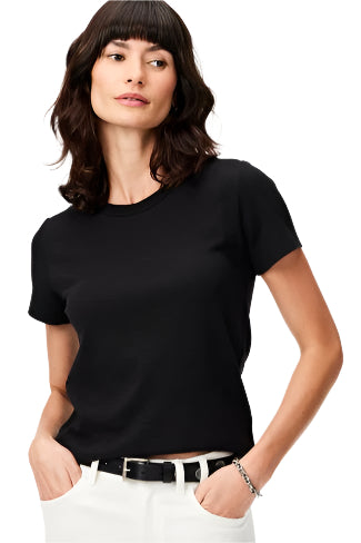 Perfect Knit Rib Short Sleeve Crew Tee - Black Onyx - Ella Where She Shops