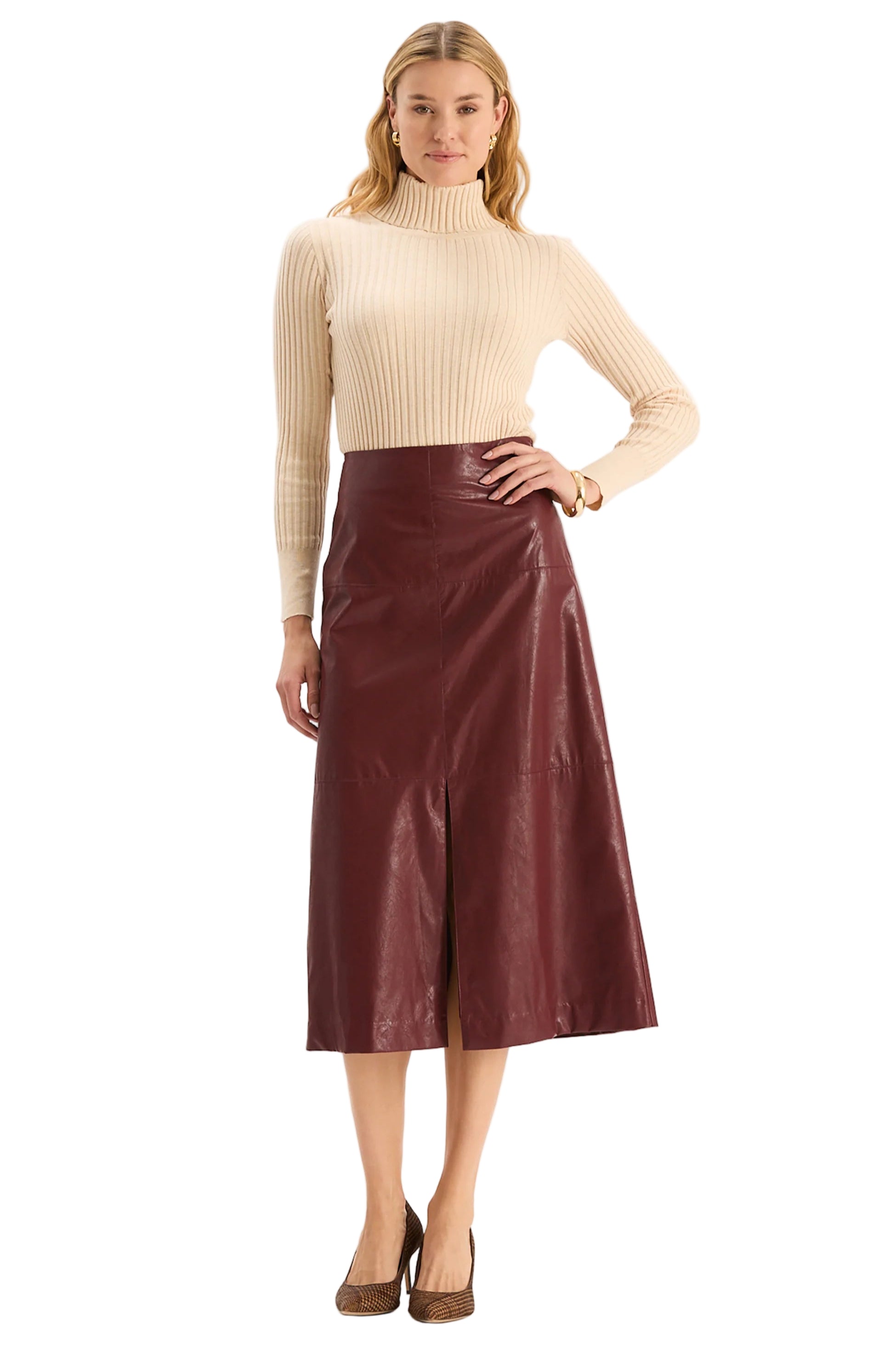 Phoebe Vegan Leather Skirt – Front – Ella Where She Shops