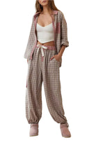 Pink Plaid Pajama Set – Front – Ella Where She Shops