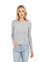 Pointelle Long Sleeve Crewneck - Front Gray - Ella Where She Shops