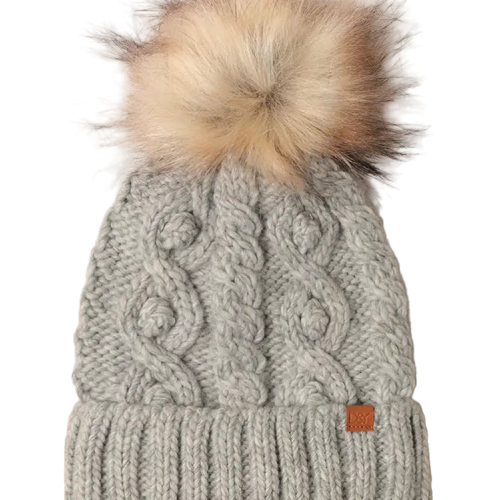 Popcorn Trim Knit Beanie W Faux Fur Pom ella where she shops