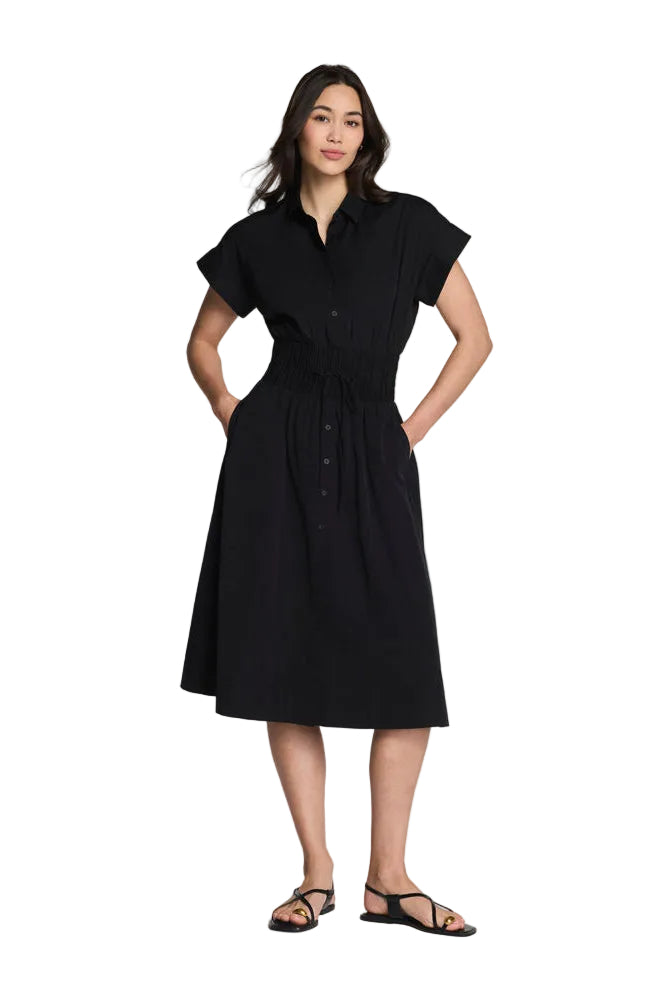 Poplin Smocked Midi Shirt Dress black ella where she shops