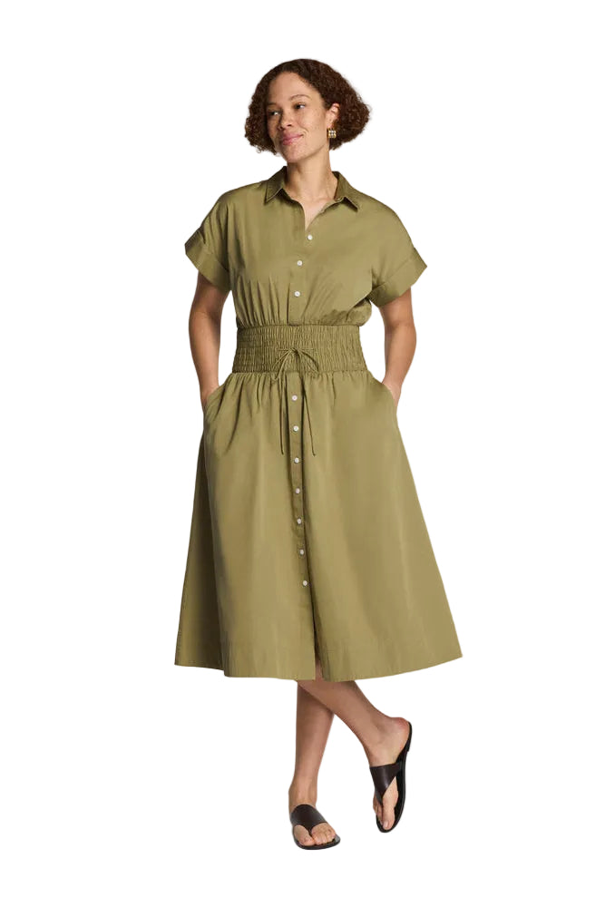 Poplin Smocked Midi Shirt Dress ella where she shops