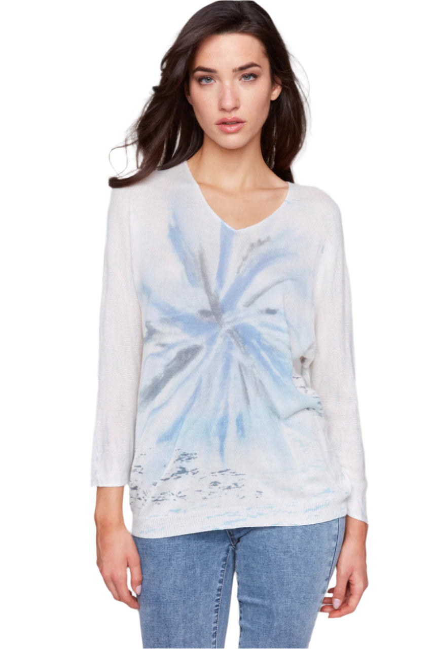 Printed Dolman Sleeve Sweater - Indigo - Front - Ella Where She Shops