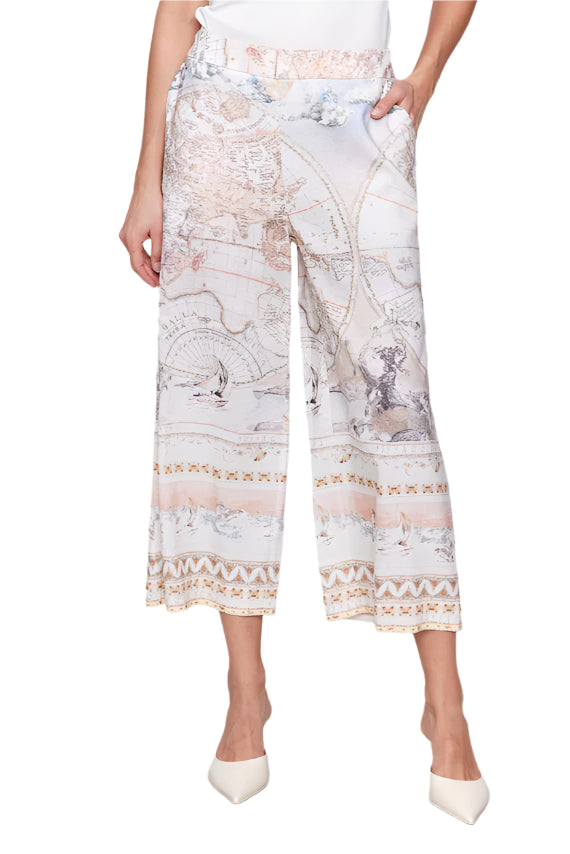 Printed Linen Blend Cropped Pull-On Pants - Atlas - Front - Ella Where She Shops