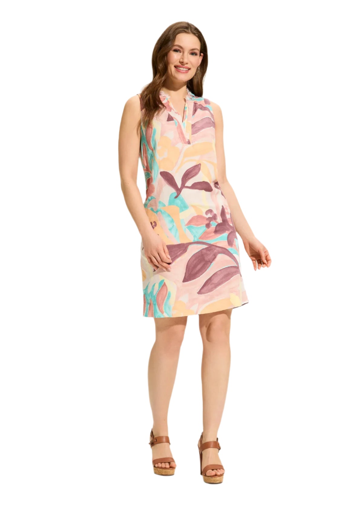 Printed Linen Shift Dress, Camo Floral Ella where she shops