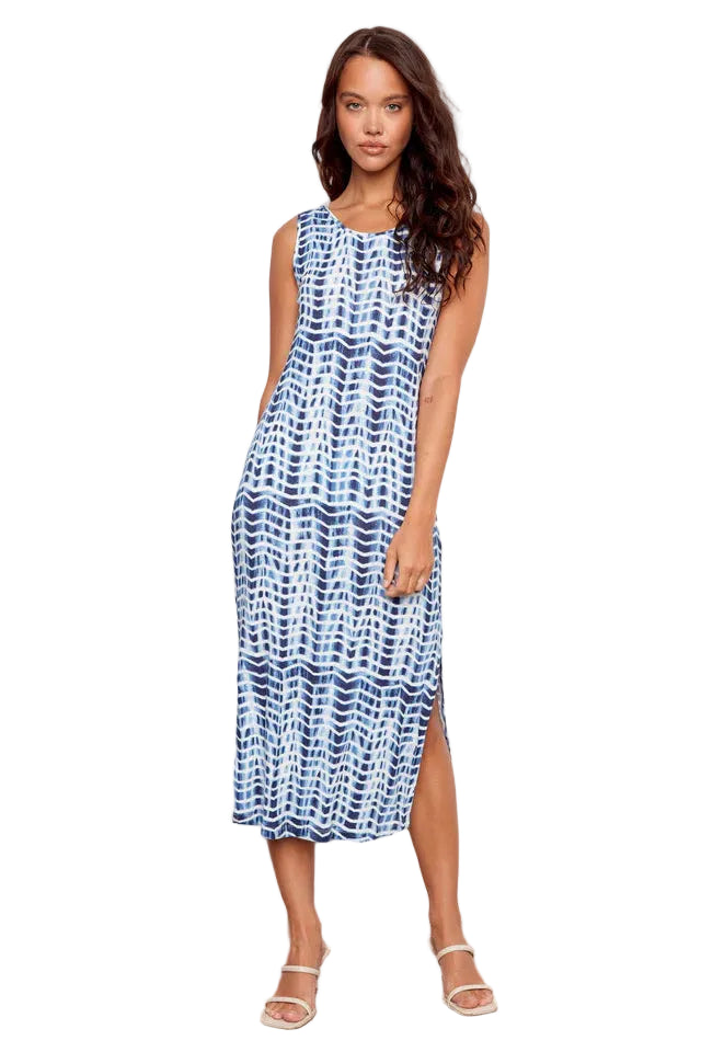 Printed Sleeveless Scoop Neck Long Knit Dress zig zag ella where she shops