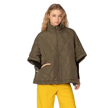 Quilted Cape Poncho Jacket Olive ella where she shops